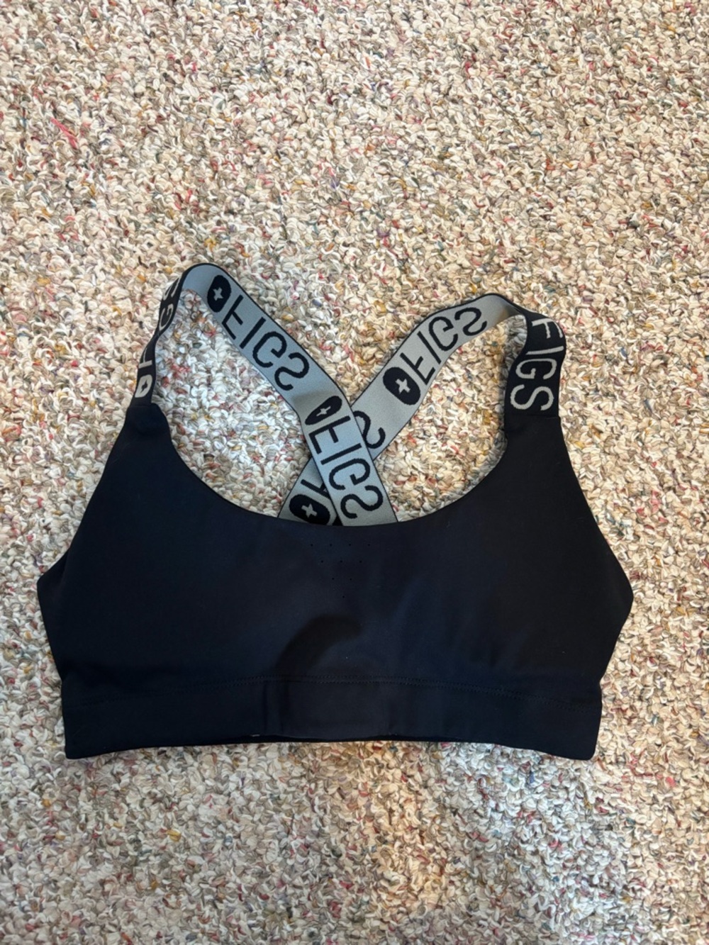 Figs Black Sports Bra with Branded Gray Elastic Crossback